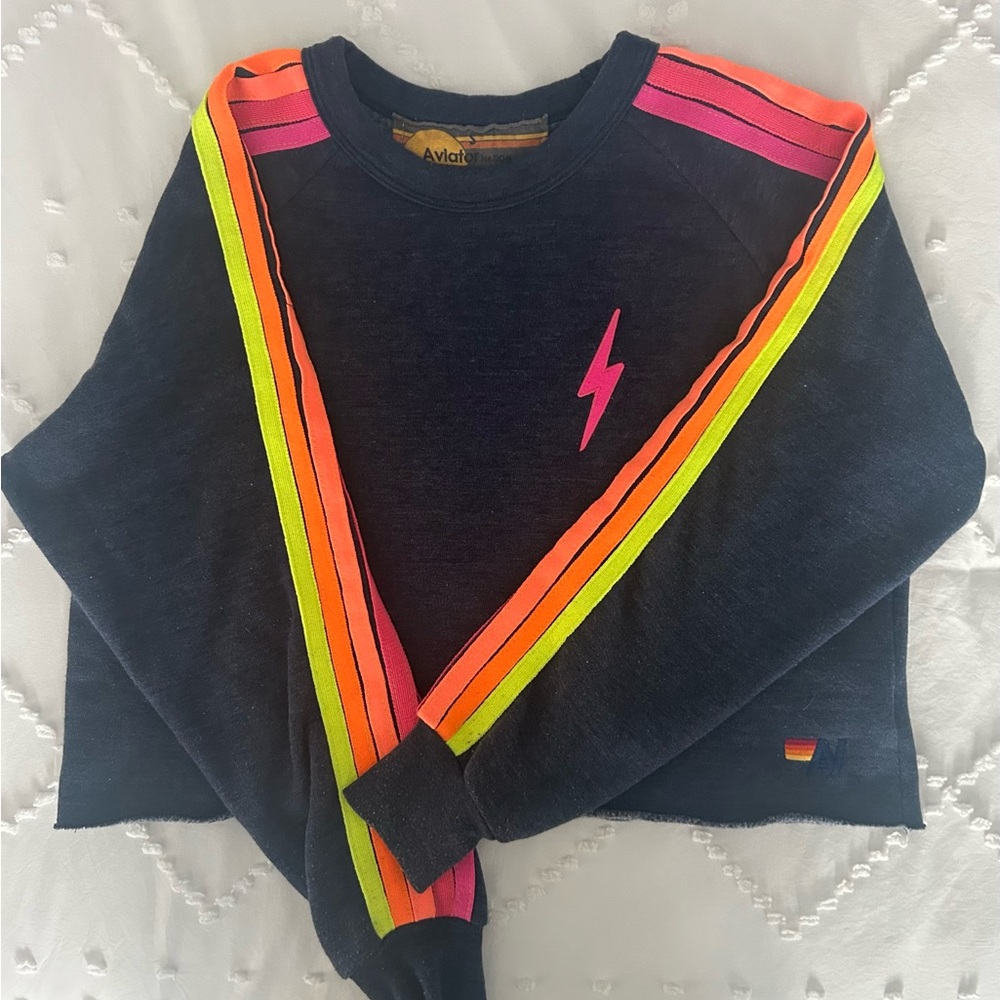 AVIATOR NATION BOLT CLASSIC CROPPED SWEATSHIRT SIZE SMALL